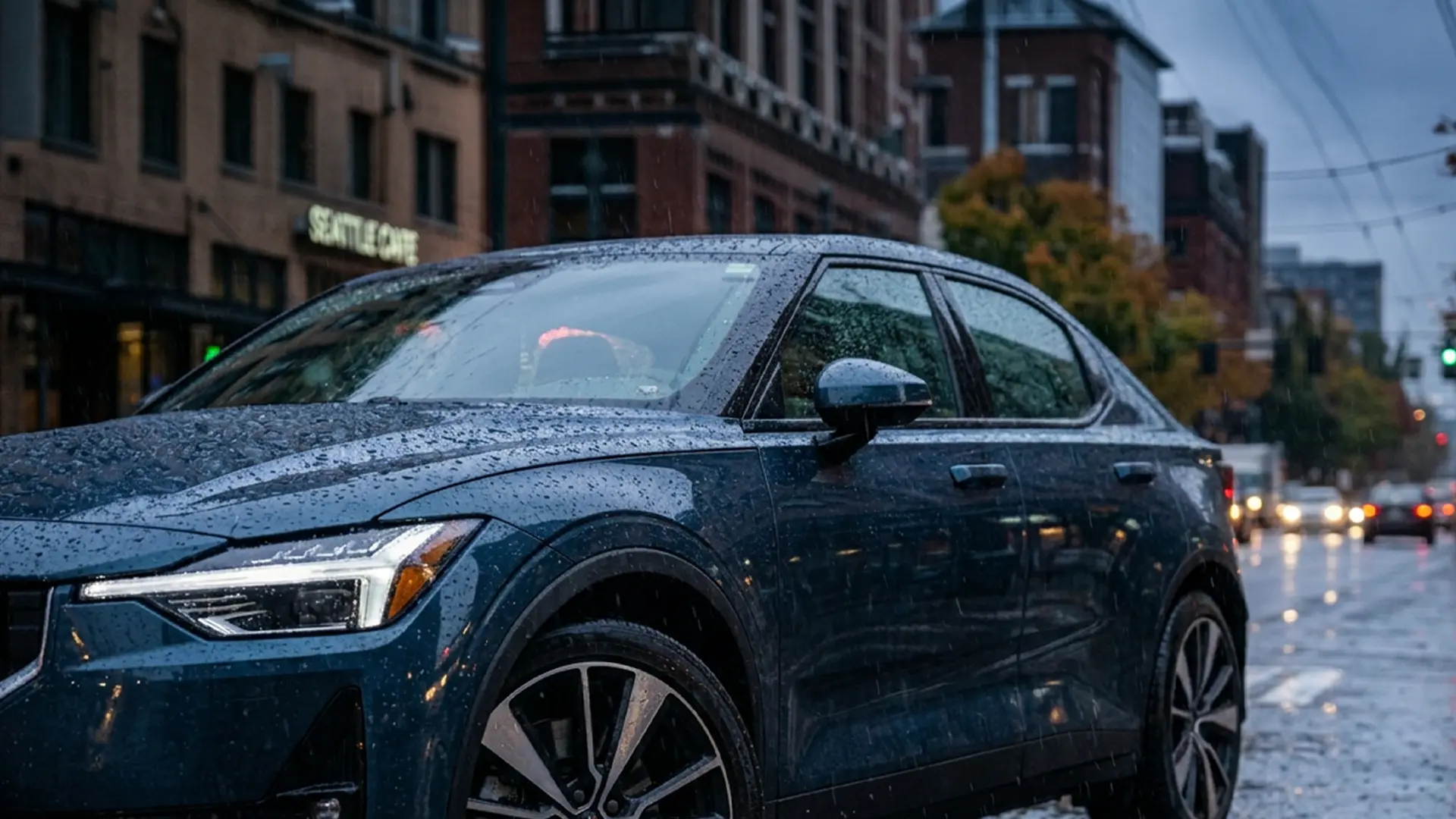 voiture électrique sous la pluie